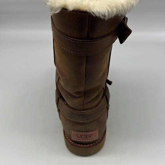 UGG - Australia Noira Chestnut Leather Buckle Pull On Sheepskin Boots Size 7 - Picture 7 of 15